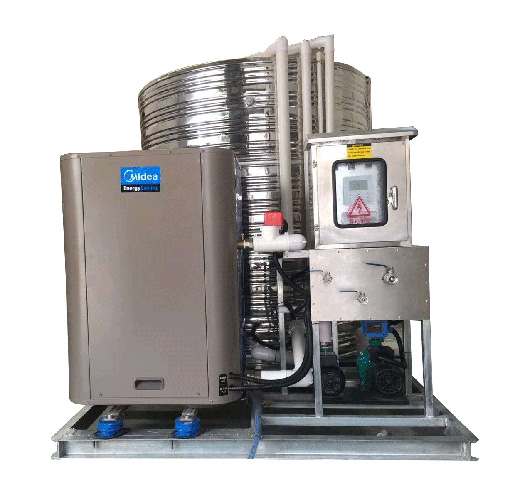 空氣能一體機，商用熱泵機主+不銹鋼保溫水箱